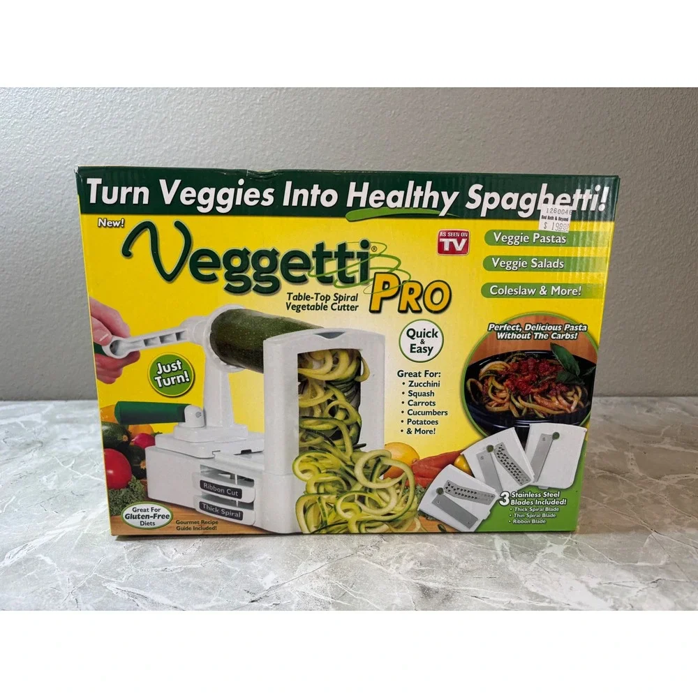 Veggetti Pro Table-Top Spiral Vegetable Cutter 3 Stainless Steel Blades White